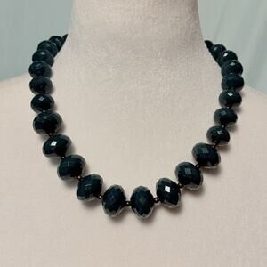 VTG Avon Chunky Beaded Necklace Deep Teal Color 20-22" Classic 50s Tradwife Blue